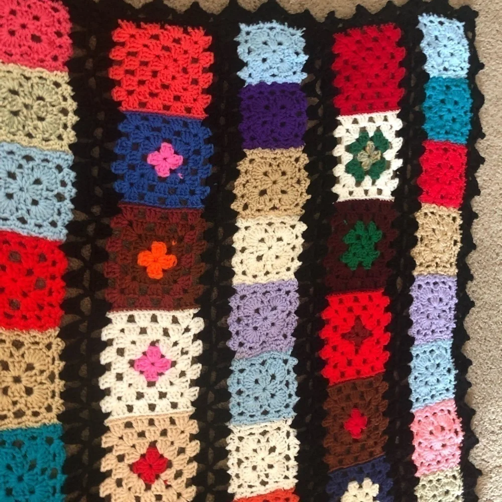 Grandma’s Granny Square Colorful Boho Cozy Lap AfghanThrow 65X45 Roseanne